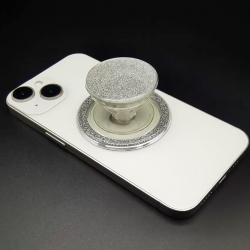 white glitter phone grip with stand folded view