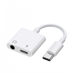  USB-C to 3.5mm Audio & Chargerr Splitter Adapter Cable for Mobile Phone - White