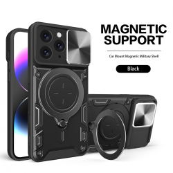   2 in 1 Protect Case with Slide Camera Cover & Ring Kickstand for iPhone 13 Pro Max- Black