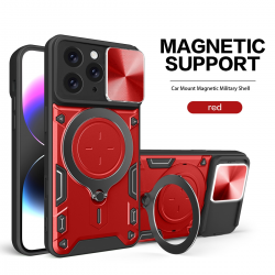   2 in 1 Protect Case with Slide Camera Cover & Ring Kickstand for iPhone 13 Pro Max- Red