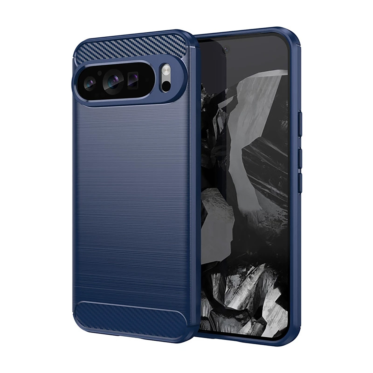 Google Pixel 9 Pro XL Shockproof Case: Carbon Fiber TPU Protection - Anti Drop and Shock Absorption - Blue