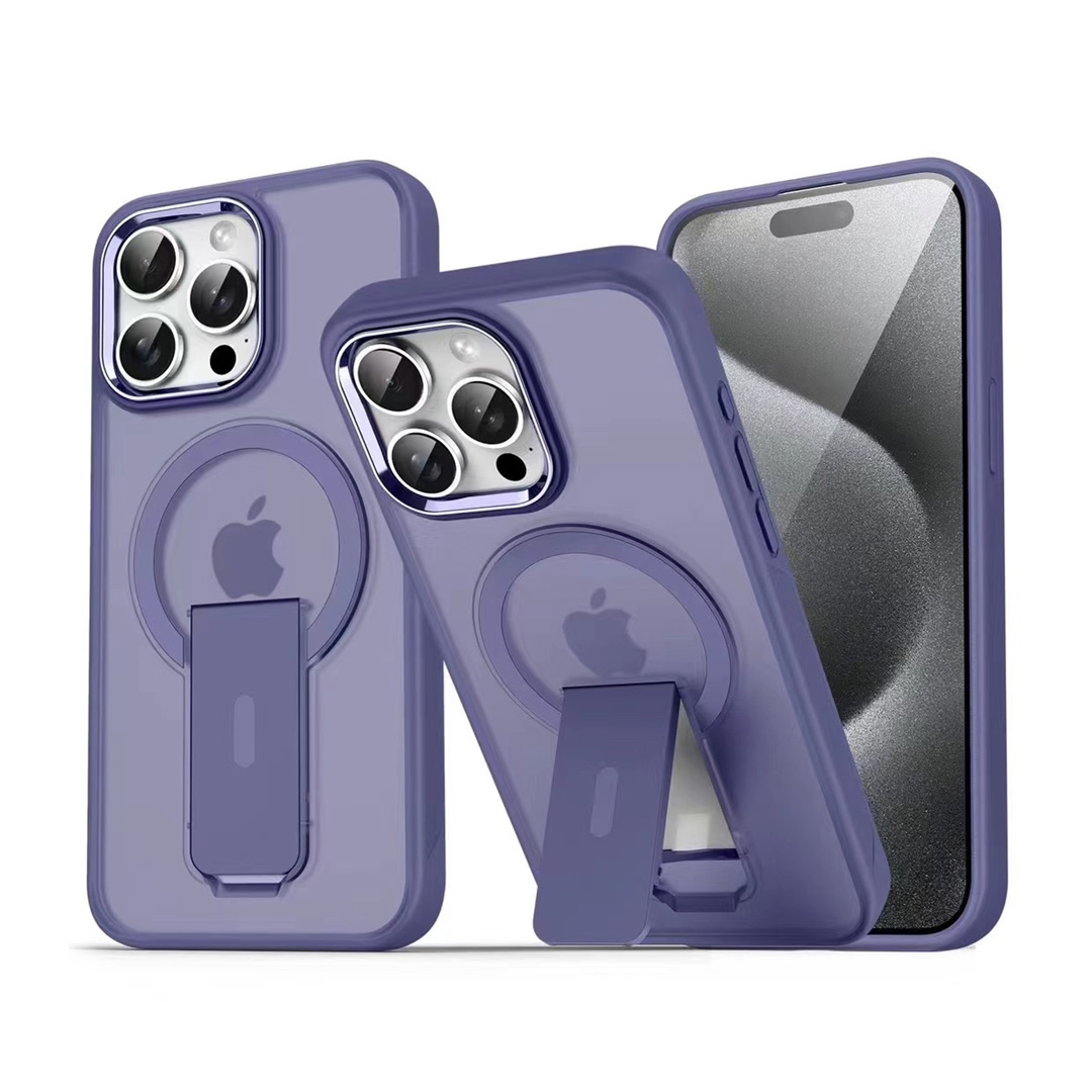 TPU and PC Case with Magnetic and Phone Stand for iPhone 16 Pro Max - Purple