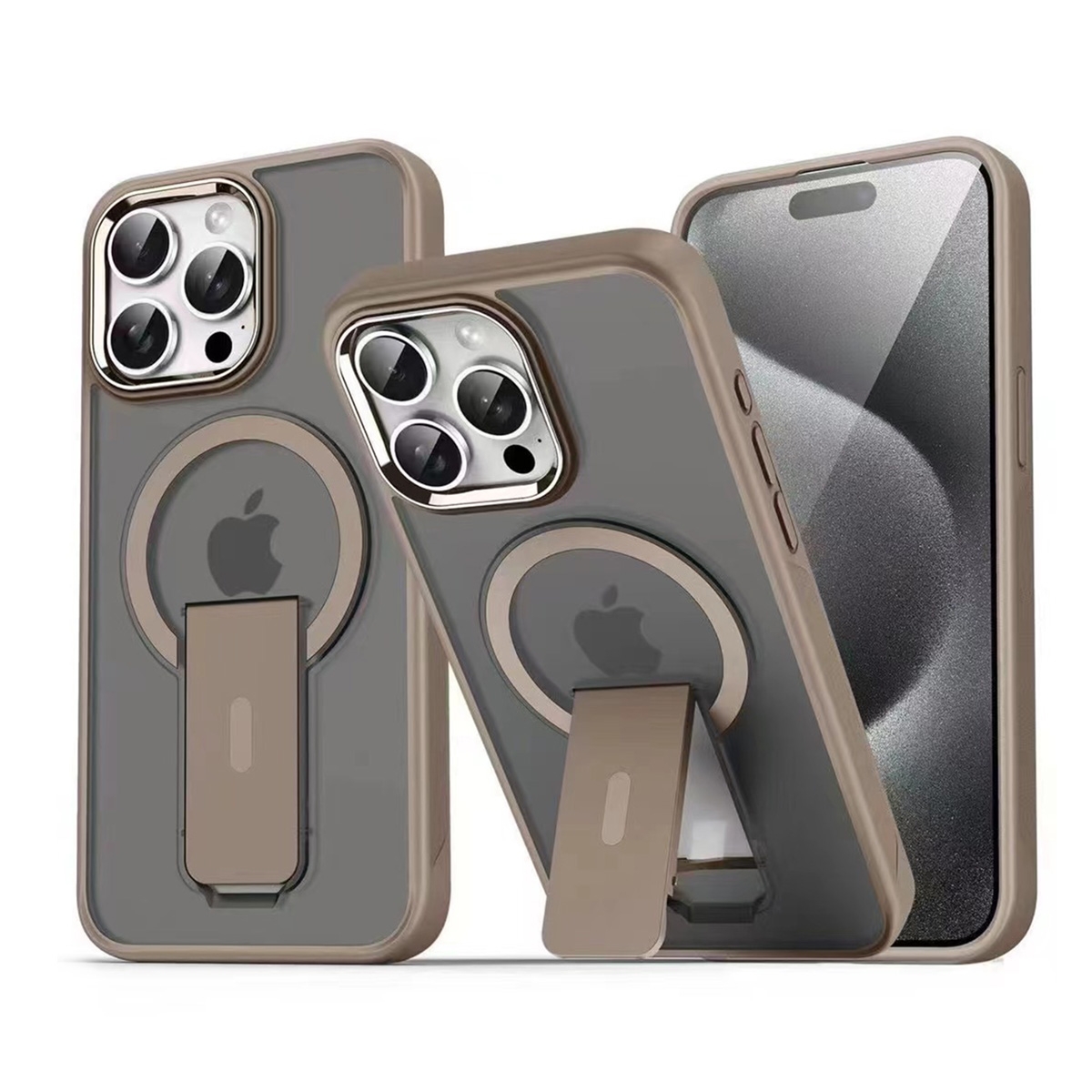 TPU and PC Case with Magnetic and Phone Stand for iPhone 16 Pro Max - Gold