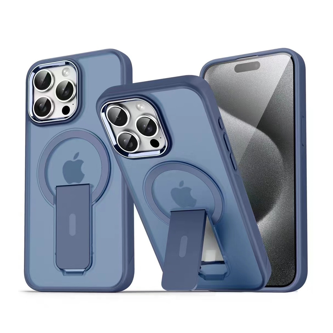 TPU and PC Case with Magnetic and Phone Stand for iPhone 16 Pro - Dark Blue