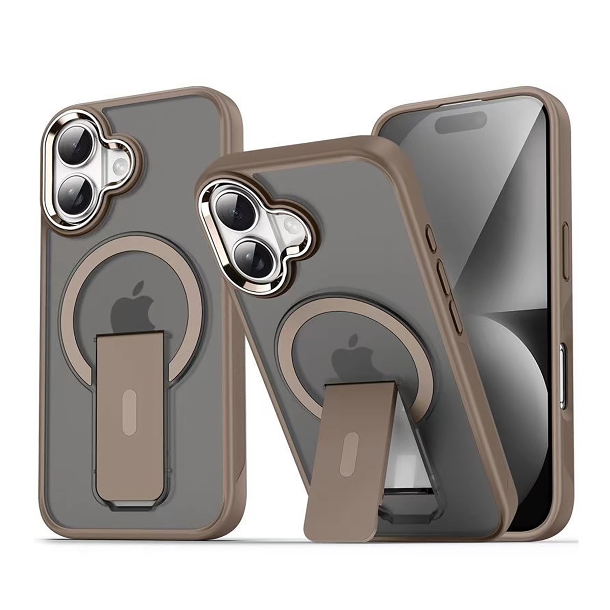 TPU and PC Case with Magnetic and Phone Stand for iPhone 16 Plus - Gold