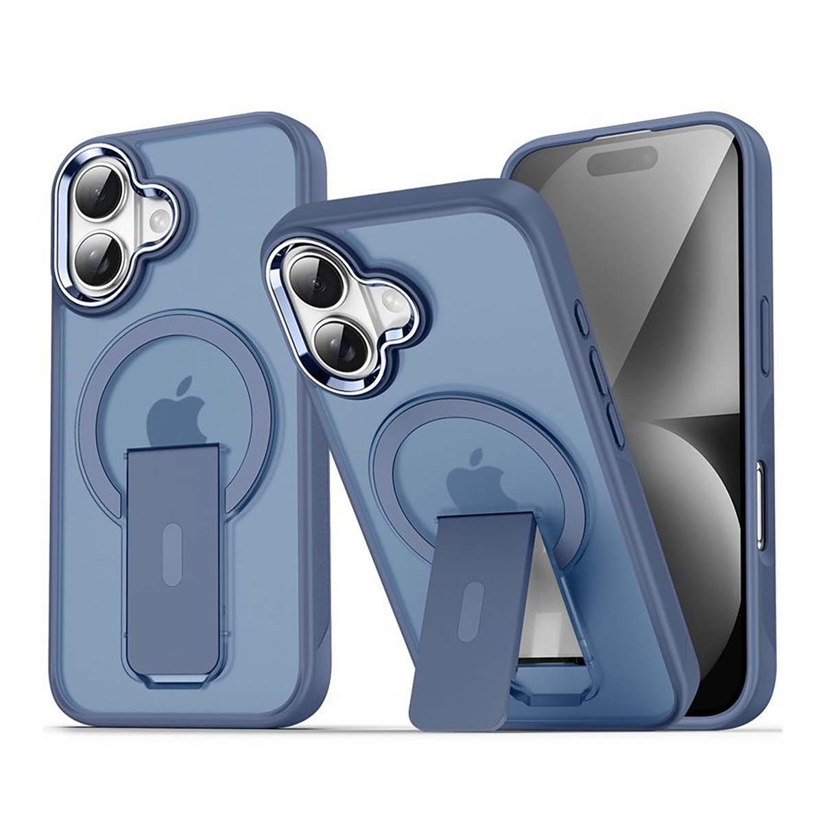 TPU and PC Case with Magnetic and Phone Stand for iPhone 16 - Dark Blue
