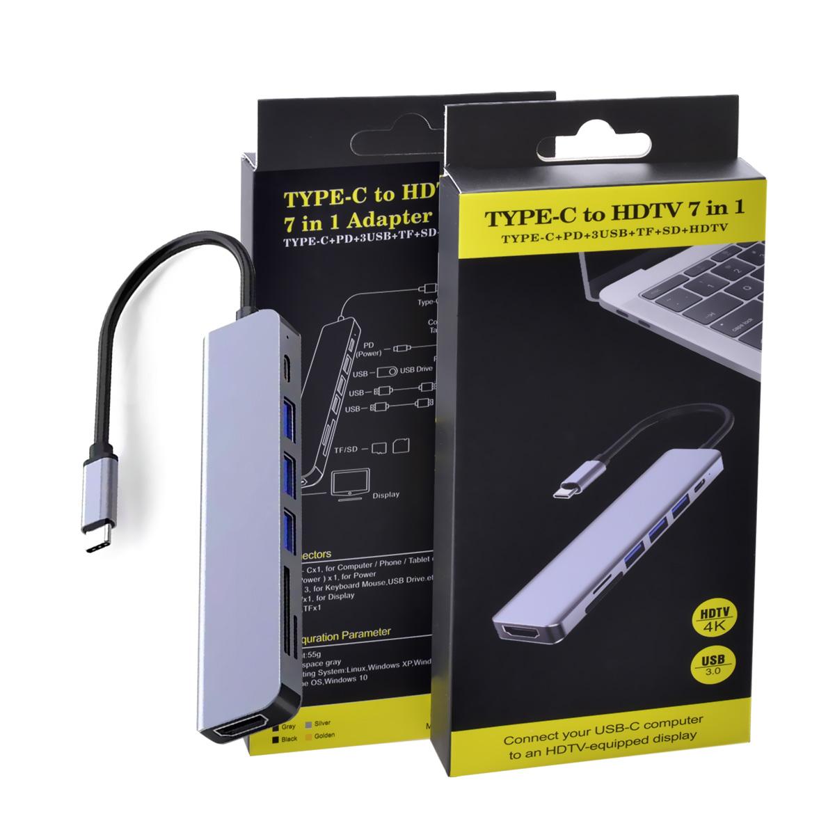 USB C Hub Multiport Adapter 7 in 1 Portable Dongle 4K HDMI, 100W PD Power Delivery, 3 USB3.0 Ports,SD/Micro SD Card Reader Compatible MacBook Pro, Chromebook, Type C Devices