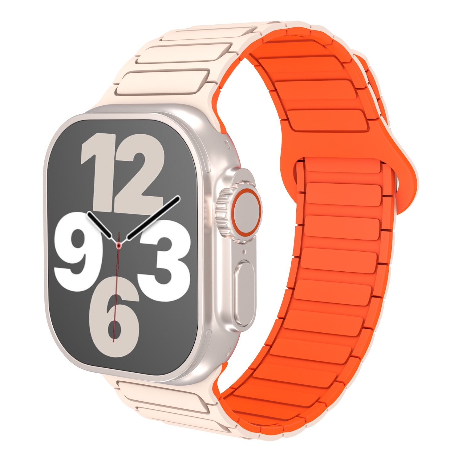 Sport Silicone Magnetic Compatible Apple Watch Band 42mm/44mm/45/49mm, Soft Waterproof Sport Wristband for Women Men - Gold and Orange