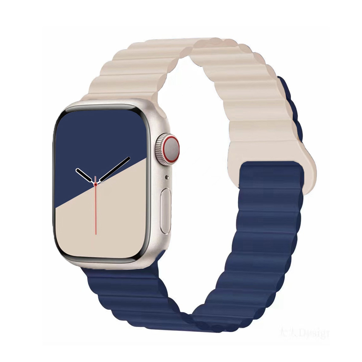 Sport Silicone Magnetic Compatible Apple Watch Band 42mm/44mm/45/49mm, Soft Waterproof Sport Wristband for Women Men - Dark Blue and Cream