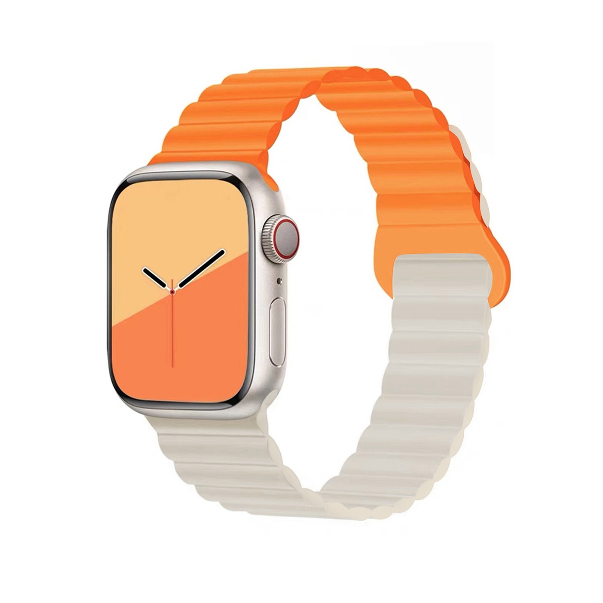 Sport Silicone Magnetic Compatible Apple Watch Band 42mm/44mm/45/49mm, Soft Waterproof Sport Wristband for Women Men - Orange and Cream