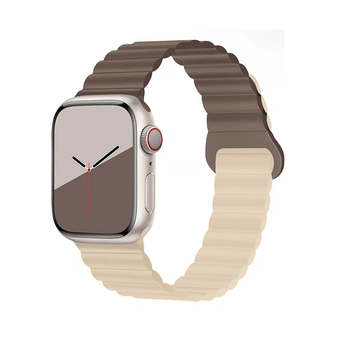 Sport Silicone Magnetic Compatible Apple Watch Band 42mm/44mm/45/49mm, Soft Waterproof Sport Wristband for Women Men - Coffee and Cream