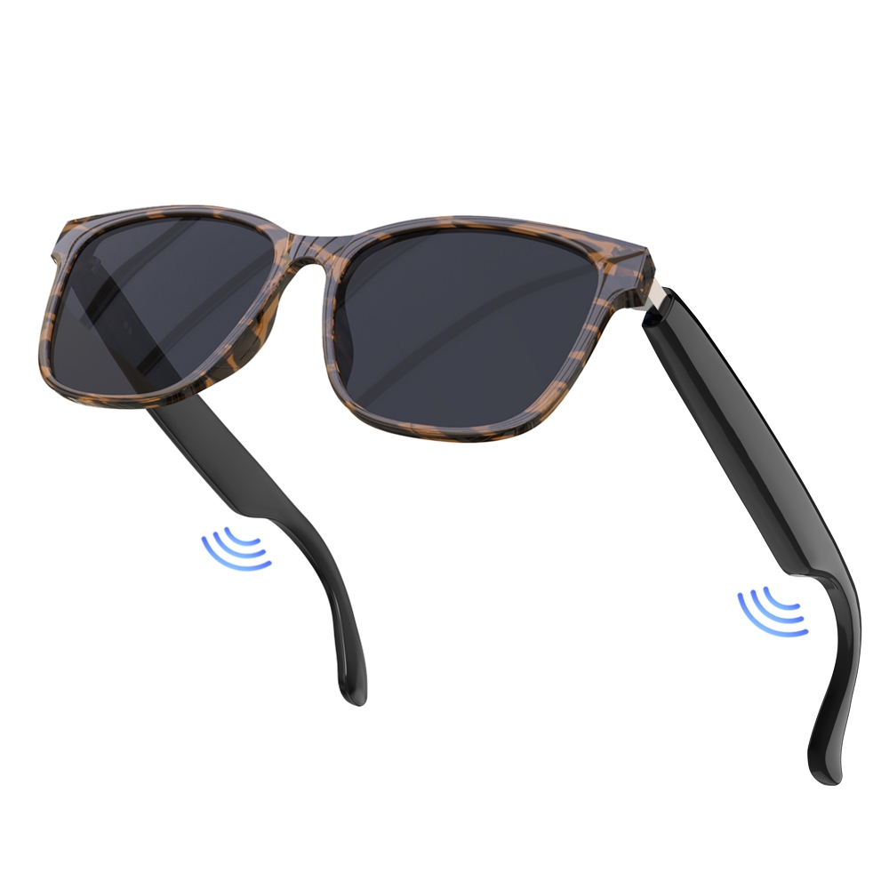 Smart Sunglasses, Polarized Sunglasses with Bluetooth Microphone Speaker for Men&Women, Outdoor/Athletic UV400 Lenses Protection and Voice Control - Leopard transparent