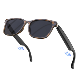  Smart Sunglasses, Polarized Sunglasses with Bluetooth Microphone Speaker for Men&Women, Outdoor/Athletic UV400 Lenses Protection and Voice Control - Leopard transparent