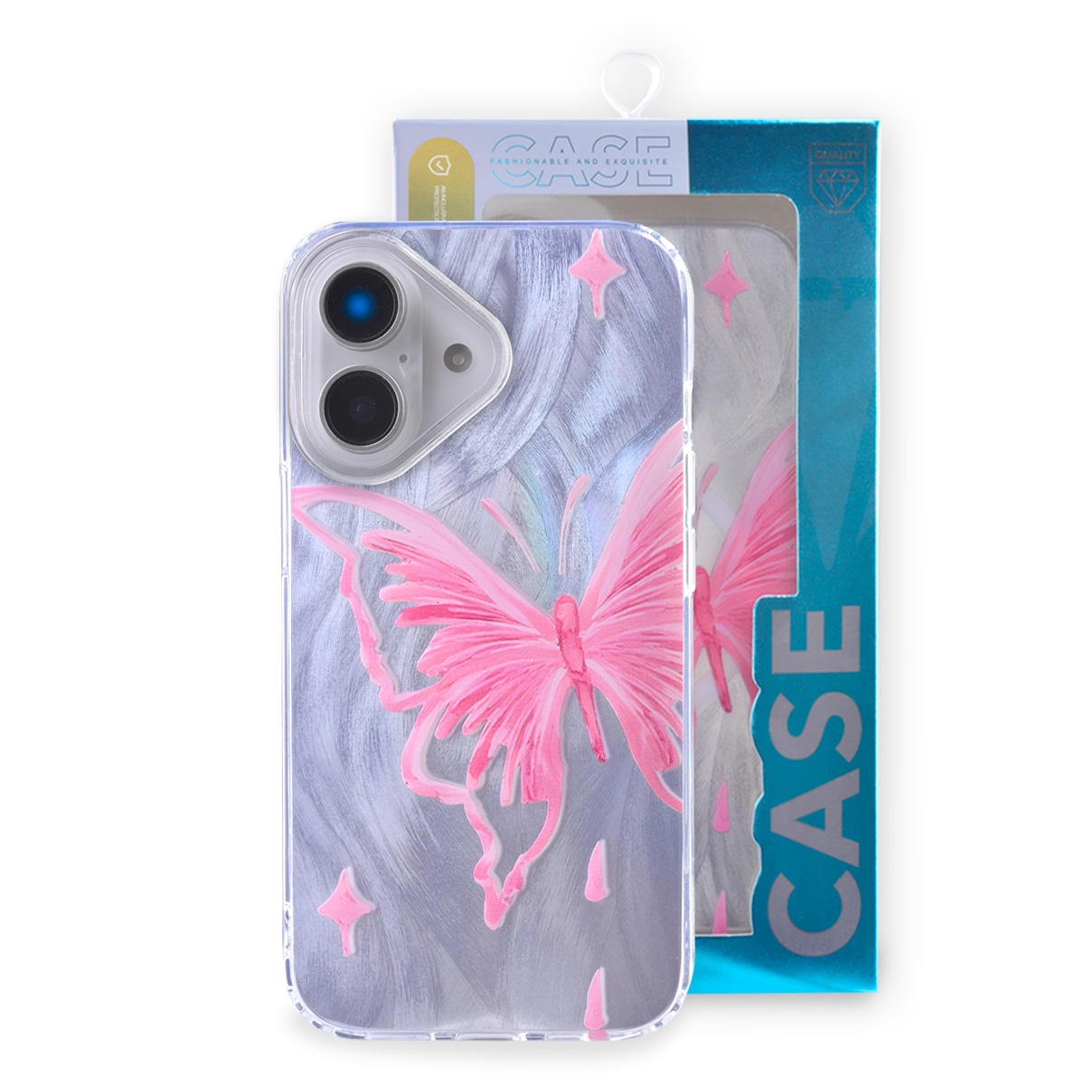 iPhone 16 pink butterfly case