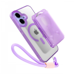 Magnetic Case for iPhone 16 Plus with Card Holder and Lanyard 