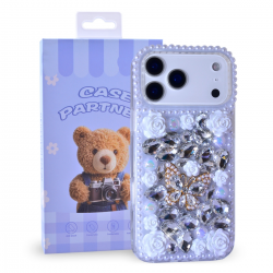  Shiny Diamond Phone Case with Floral and Butterfly Decoration for iPhone 17 Pro