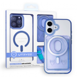  iPhone 17 Magnetic Wallet Case with Card Holder and Lanyard - Blue