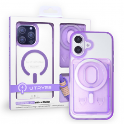  iPhone 17 Magnetic Wallet Case with Card Holder and Lanyard - Purple