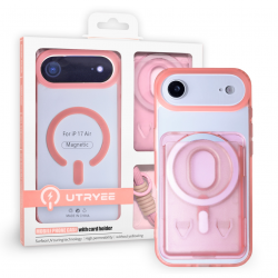  iPhone 17 Air Magnetic Wallet Case with Card Holder and Lanyard - Pink