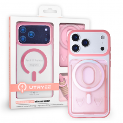  iPhone 17 Pro Magnetic Wallet Case with Card Holder and Lanyard - Pink