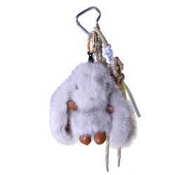  Gray Plush Bunny Charm Keychain with Knot Rope for Bag/Keys