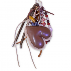  Plush Heart Bag Charm Keychain with Wooden Beads and Woven Rope