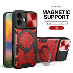  iPhone 17 Case with Ring Bracket & Sliding Camera Cover – Red