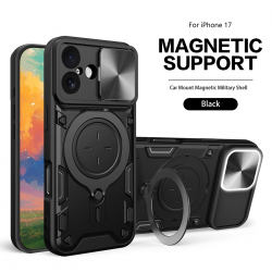  iPhone 17 Case with Ring Bracket & Sliding Camera Cover – Black