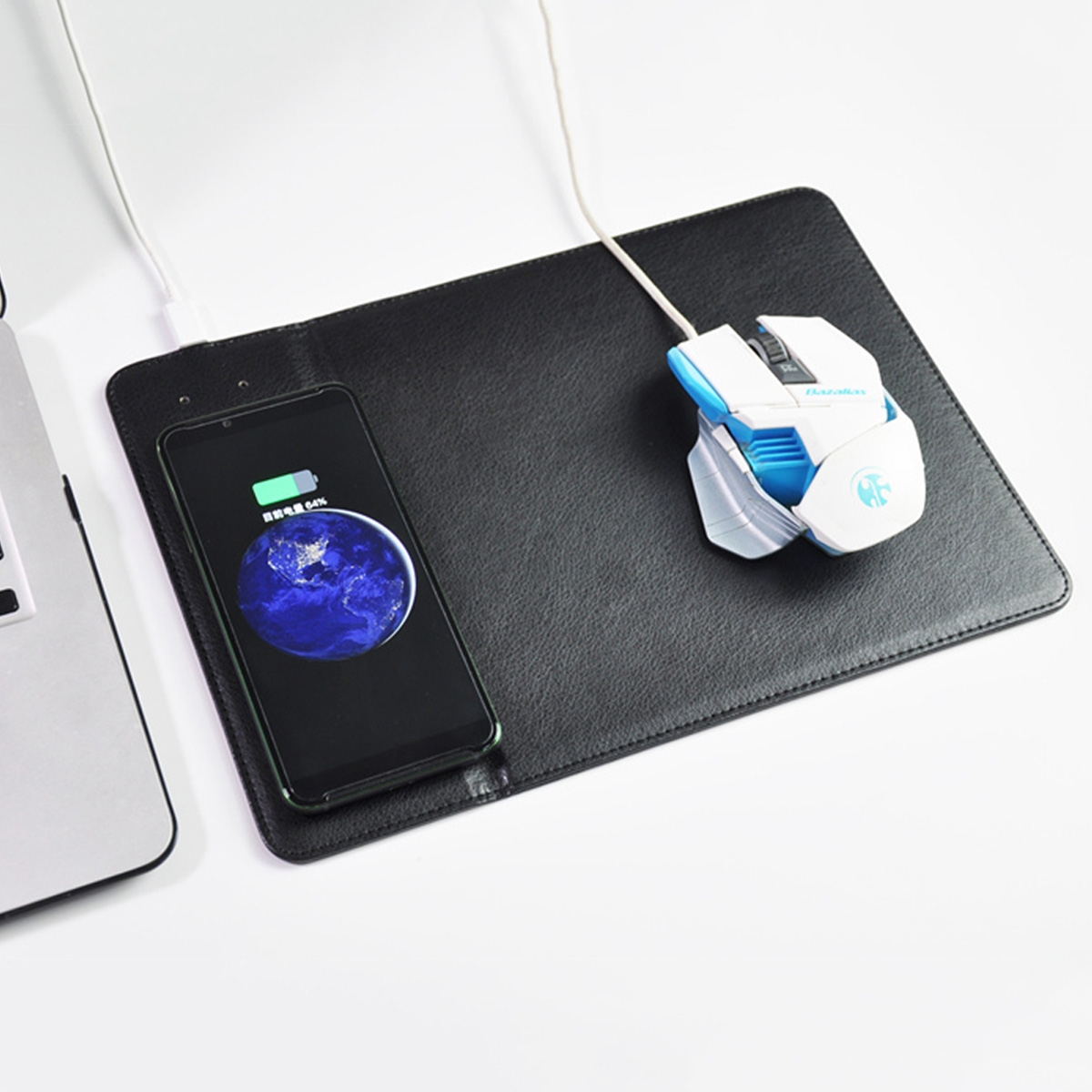 15W Wireless Charging Leather Mouse Pad 