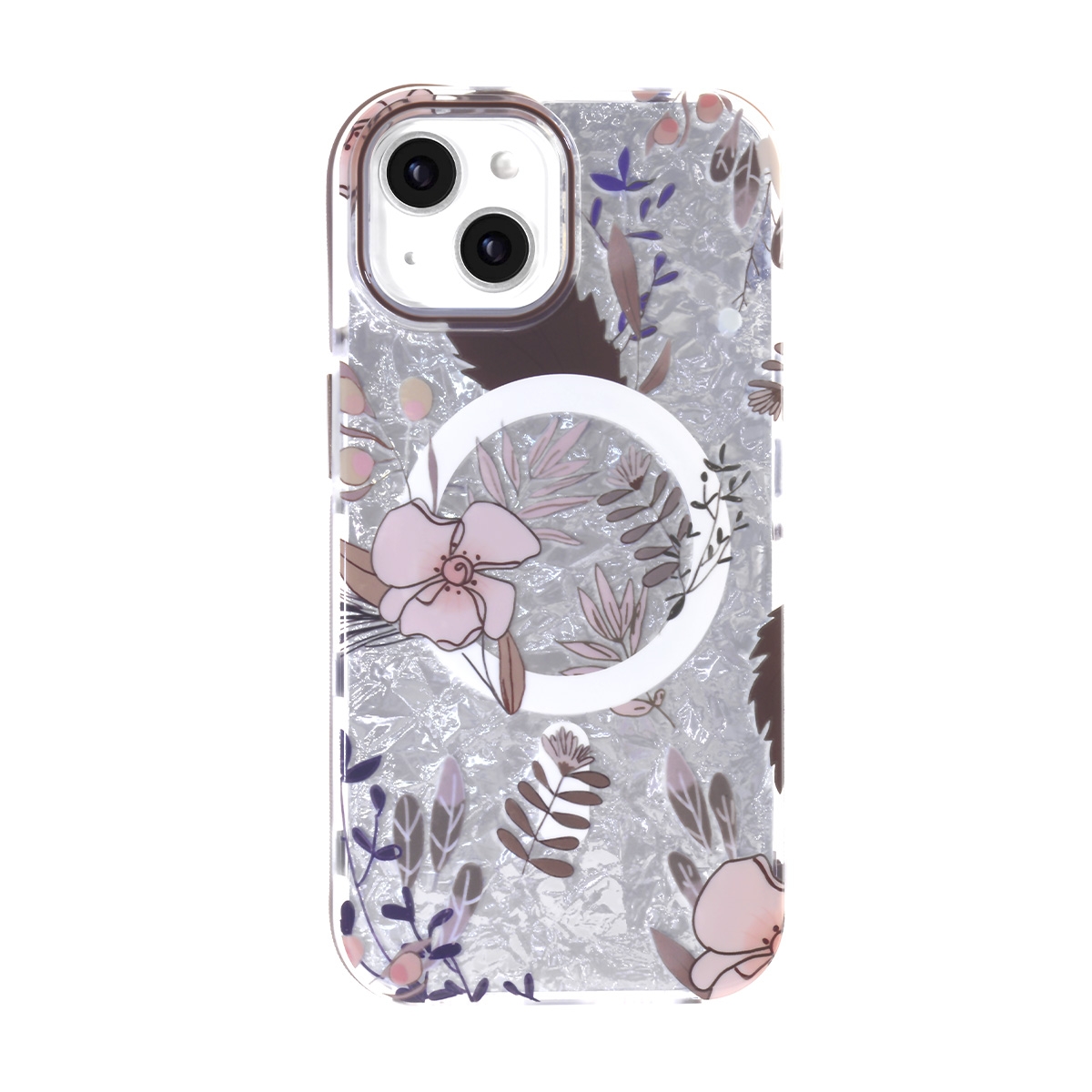 iPhone 15 MagSafe floral case brown