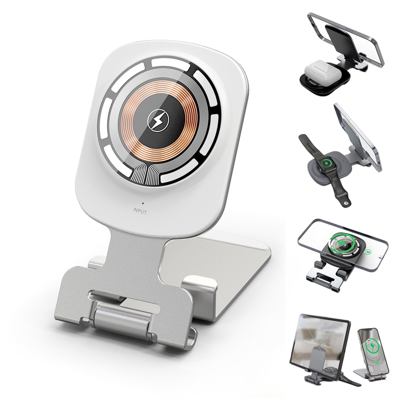 white magnetic charging phone mount