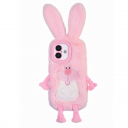 iPhone 17 Plush Bunny Cover Pink, Cute 3D Rabbit with Dangling Arms and Legs