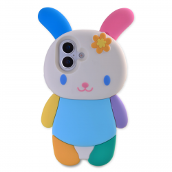 iPhone 17 Silicone Case Rabbit Rainbow Color Front Protective Cover