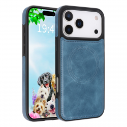 iPhone 17 Pro magnetic case blue PU leather shockproof cover