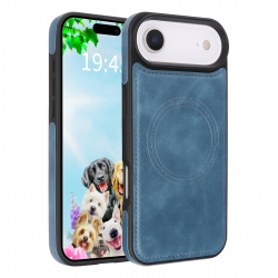 iPhone  Air Magnetic Case Blue Vegan Leather Shockproof Cover