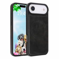 iPhone  Air Magnetic Case Black Vegan Leather Shockproof Cover