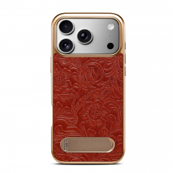 iPhone 17 Pro Max Leather Case Red, Back View, Vintage Tang Pattern, Slim Protective Design