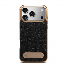 iPhone 17 Pro Max Leather Case Black, Back View, Vintage Tang Pattern, Slim Protective Design