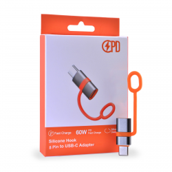 Lightning to USB-C Adapter with Silicone Hook Orange Portable Connector