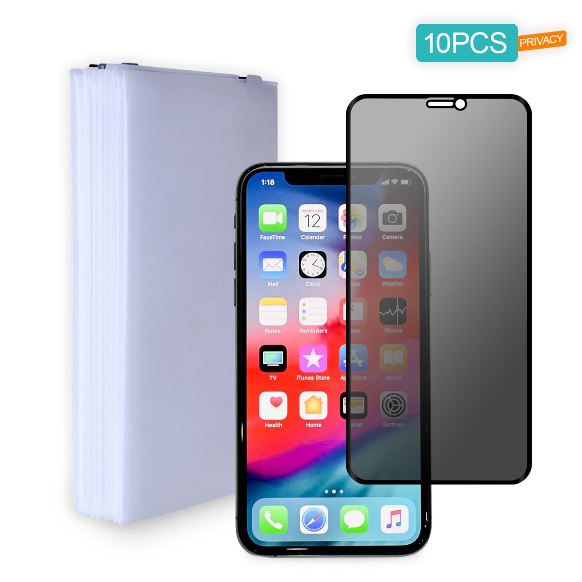 iPhone 11 Pro Privacy Tempered Glass 10 Pack Front View, Wholesale Screen Protector