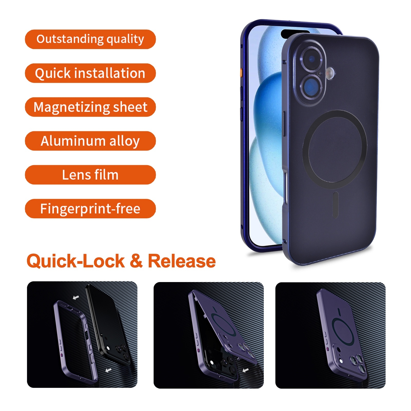 MagSafe Aluminum iPhone 17 Case Midnight Blue Lens Protection