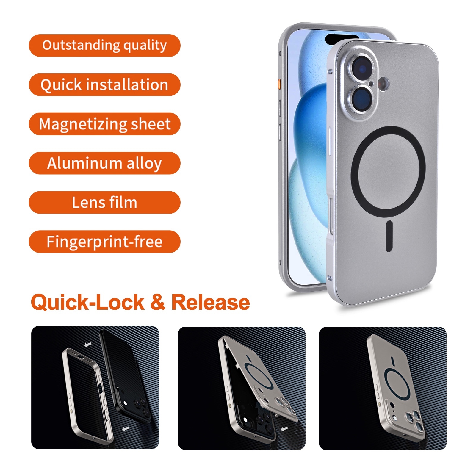 MagSafe Aluminum iPhone 17 Case Silver Lens Protection