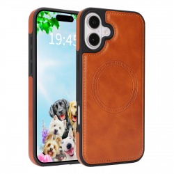 iPhone 17 Magnetic Case Light Brown Vegan Leather Shockproof Cover