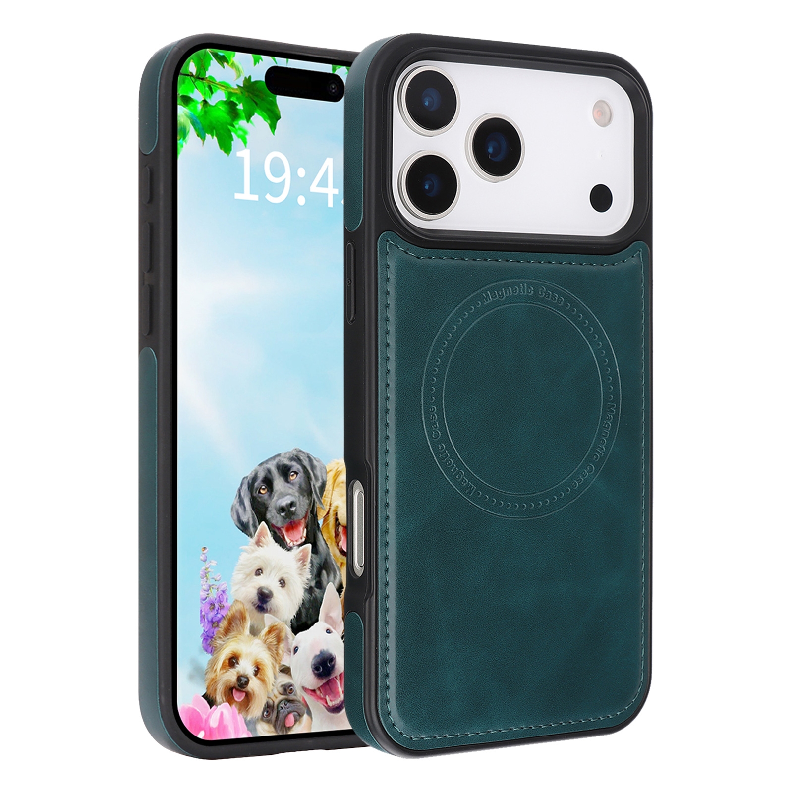 iPhone 17 Pro Max Magnetic Case – Vegan Leather Shockproof MagSafe Cover Dark Green