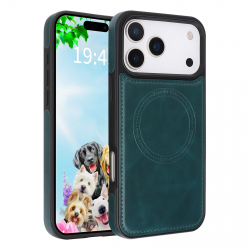  iPhone 17 Pro Max Magnetic Case – Vegan Leather Shockproof MagSafe Cover Dark Green