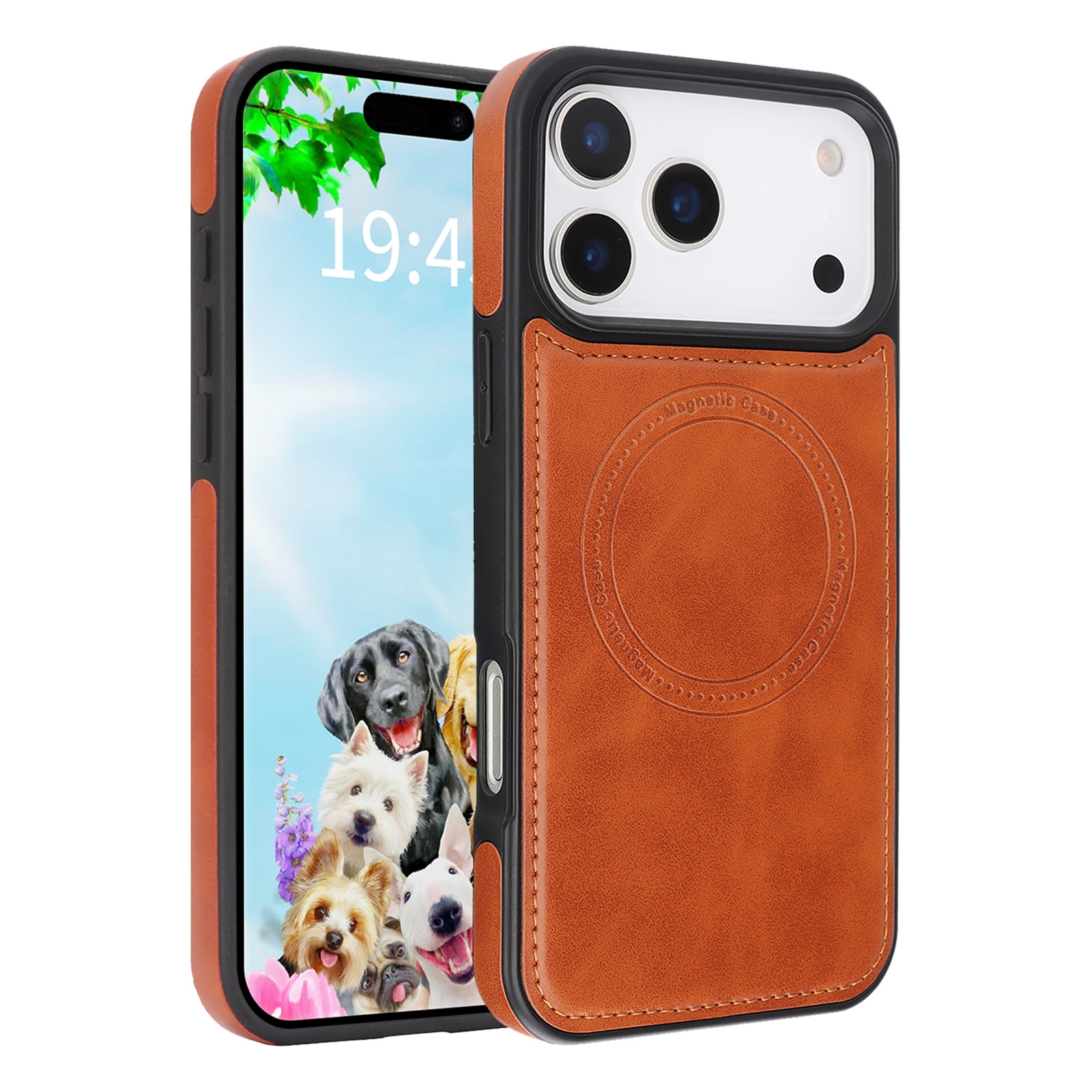 iPhone 17 Pro Max Magnetic Case – Vegan Leather Shockproof MagSafe Cover Light Brown