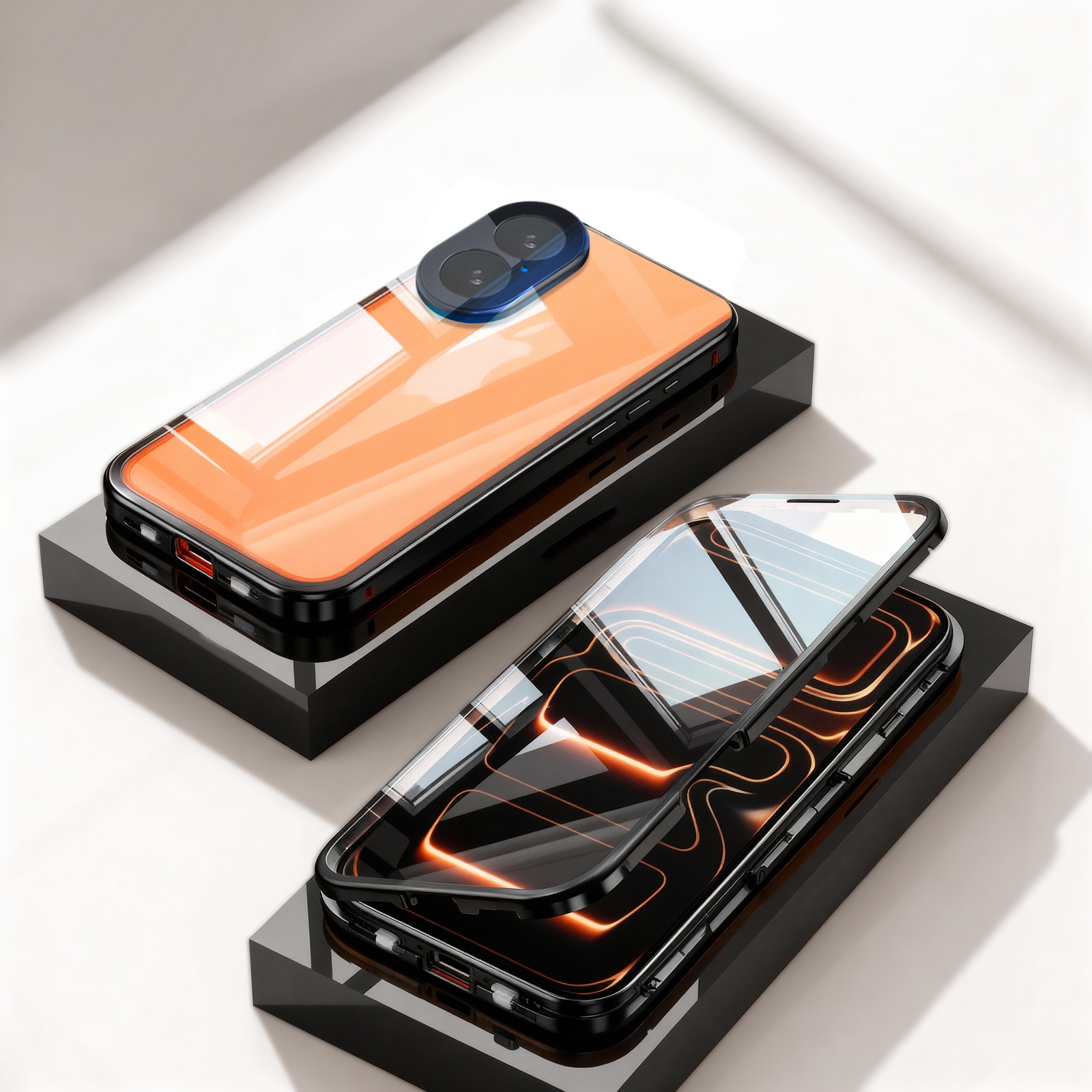 iPhone 17 Aluminum Alloy Phone Case - Double-Sided HD Lens Protection, Black