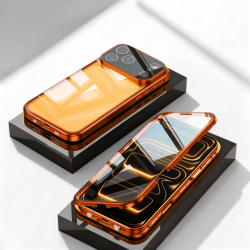 iPhone 17 Pro Max Aluminum Alloy Phone Case - Double-Sided HD Lens Protection, Orange iPhone 17 Pro Max Aluminum Alloy Phone Case - Double-Sided HD Lens Protection, Orange