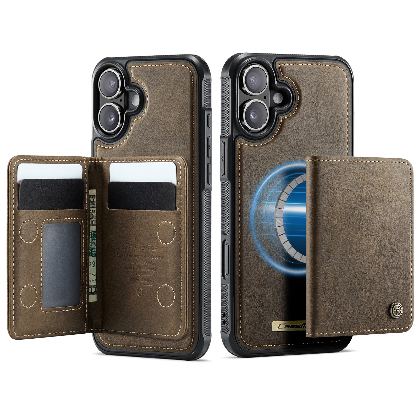 iPhone 17 Magnetic Case with Card Holders, Brown