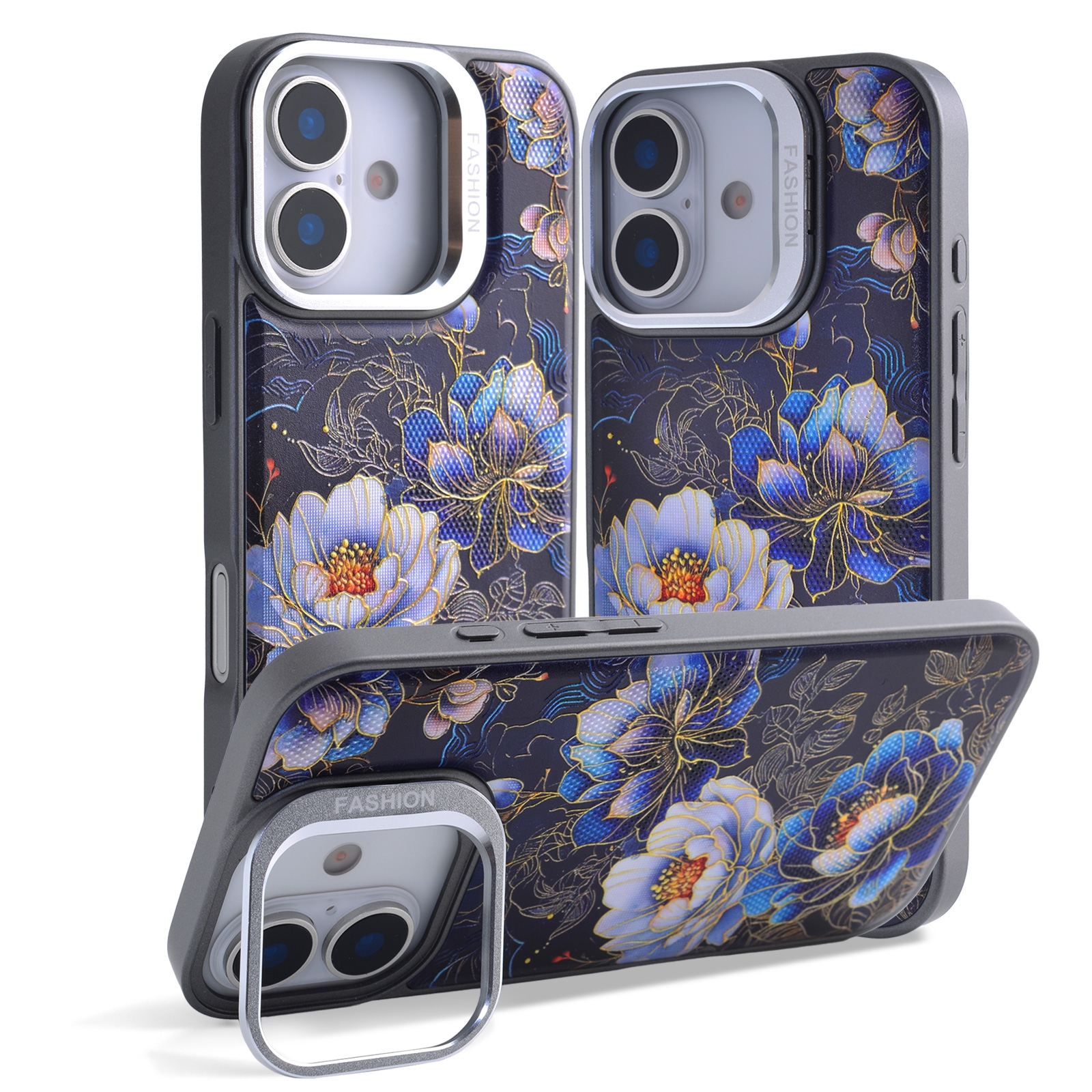 iPhone17 Blue Background Gilded Floral Magnetic Case, Blue